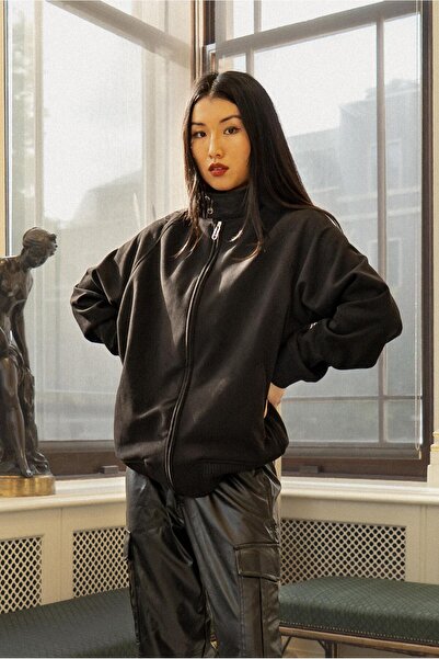 Rocqerx X-2022 Σουέντ παλτό με ριμπάνα με φερμουάρ