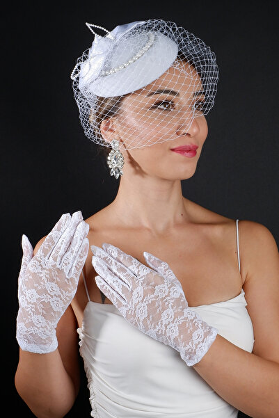 Hayalperest boncuk Pearl Hoop Bridal Headpiece and Lace Bridal Gloves Accessory Set