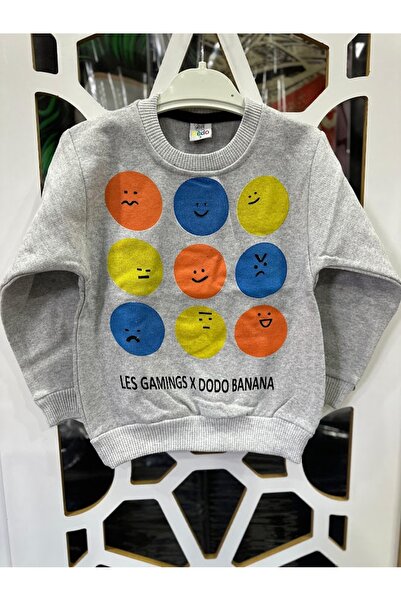 KUMRUNUN DÜNYASI Smile Printed Gray Fleece-Lined Sweat Boy's Sweatshirt (Narrow Fit)