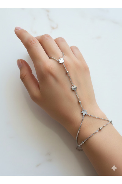 BLIZGANTIS Silver Clover Patterned New Season Steel Shahmeran Bracelet