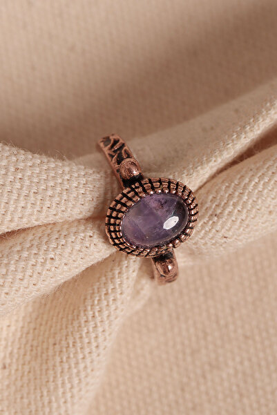 Süspüs Accessories Adjustable Authentic Copper Ring with Amethyst Stone