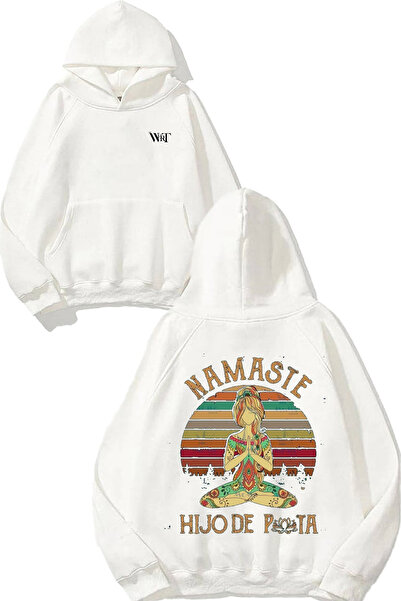 THEWERT Nameste Hijo De Posta Design Back Printed White Hooded Sweatshirt