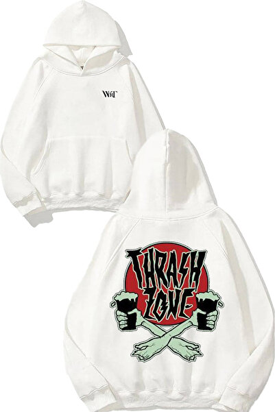 THEWERT Thrash Love Design Spate cu imprimeu Alb cu glugă Swea tricou