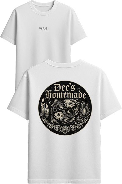 VSRN Tricou supradimensionat alb cu imprimeu de design, făcut manual de Dees