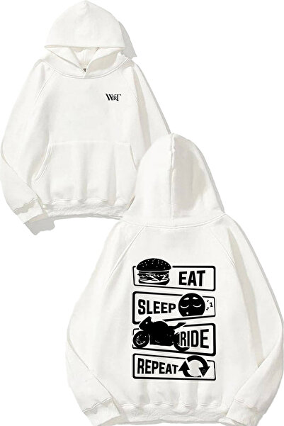 THEWERT Eat Sleep Ride Repeat Design Rucsac cu imprimeu Alb cu glugă Swea tricou