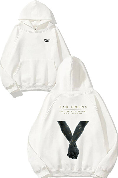 THEWERT Φούτερ Bad Omens God Finds Me Design με τύπωμα Λευκό με κουκούλα