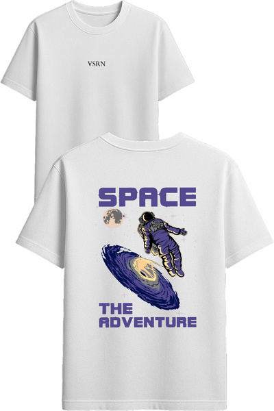 VSRN The adventure space Tricou supradimensionat alb cu imprimeu design