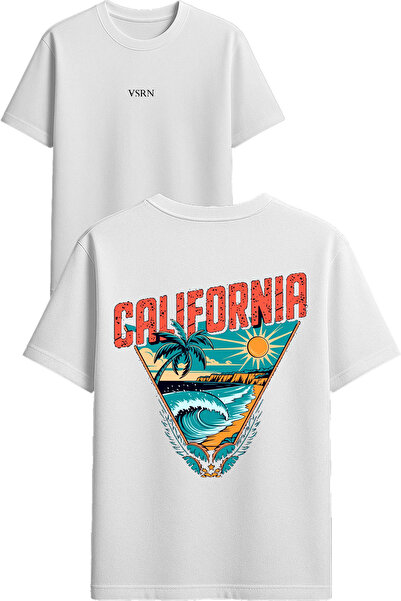 VSRN تي شيرت بتصميم مناظر كاليفورنيا مثلثة الشكل مطبوع أبيض قصة فضفاضة