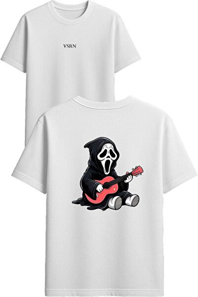 VSRN Tricou supradimensionat alb cu imprimeu Design Ghost Playing Guitar