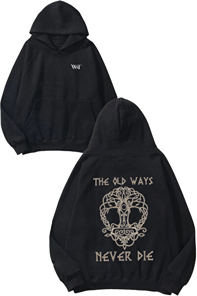 THEWERT The Old Ways Never Die Design Rucsac cu imprimeu Negru cu glugă Swea ...