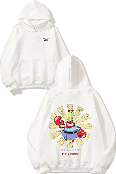 THEWERT سترة مين كرابس ذات التصميم الياباني مطبوع باللون الأبيض بغطاء رأس