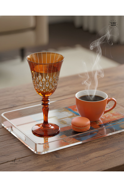 AKDEN STORE Kristal Kesme Dekor El İşçiliği Ayaklı Kadeh, Su Bardağı