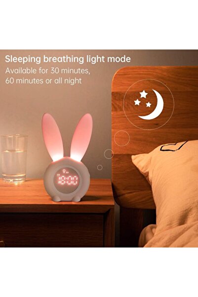 X LOT Kids Alarm Clock Cute Rabbit Night Light (Pink)