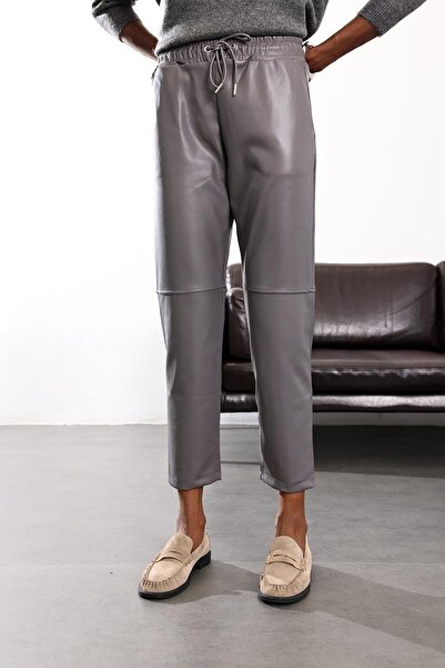 5in1Canpolat Gray Carrot Leather Trousers 22022