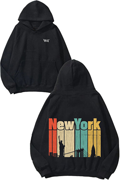 THEWERT New York Colourful Design Rucsac cu imprimeu Negru cu glugă Swea tricou