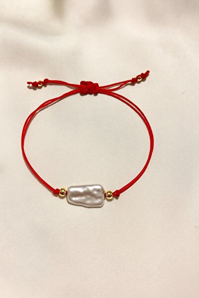 Femenino Lüks Barok İnci Ayarlanabilir Kırmızı İp Bileklik