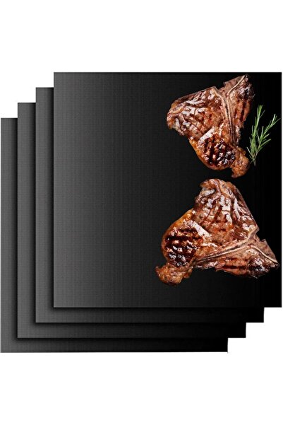 RABY Non-stick Teflon Grill and Oven Sheets, Reusable, Set of 4, Black, 40 x 33 cm