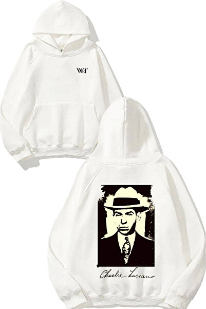 THEWERT Charlie Luciano Design Spate cu imprimeu Alb cu glugă Swea tricou