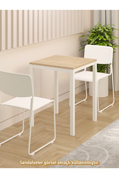 NEATS Safir Meşe Mutfak Masası, 60x60, Küçük Yemek Masası, Metal Ayaklı Mutfak Masası, Ahşap Mutfak Masası