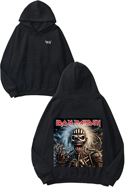 THEWERT Φούτερ Iron Maiden Skull Head Design με τύπωμα Μαύρο με κουκούλα
