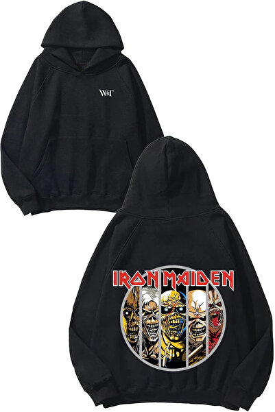 THEWERT Iron Maiden Face Fear Design Rucsac cu imprimeu Negru cu glugă Swea t...