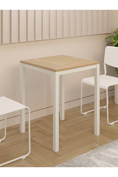 NEATS Safir Meşe Mutfak Masası, 60x60, Küçük Yemek Masası, Metal Ayaklı Mutfak Masası, Ahşap Mutfak Masası