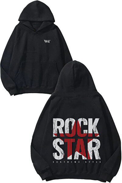 THEWERT سترة روك ستار ديزاين مطبوع سوداء بغطاء رأس