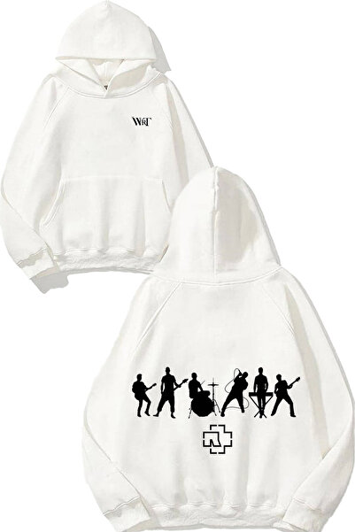 THEWERT سويت شيرت رامشتاين ميتال جروب ديزاين مطبوع أبيض بغطاء رأس