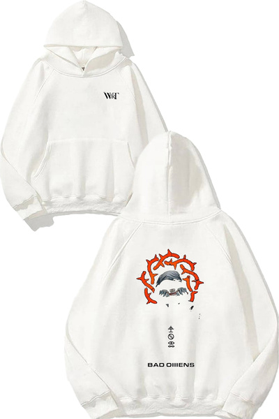 THEWERT Bad Omens Orange Design Spate cu imprimeu Alb cu glugă Swea tricou