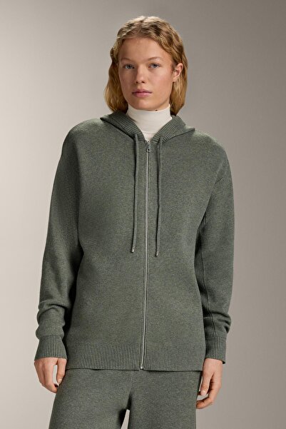 Oysho Long knit cardigan with hood