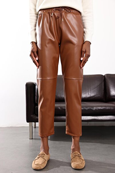 5in1Canpolat Taba Carrot Leather Trousers 22022