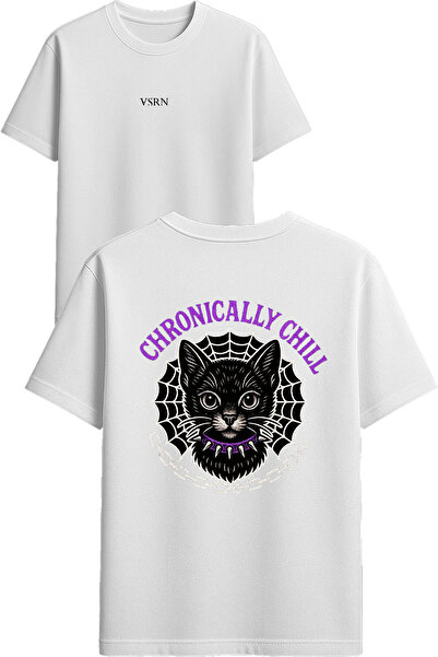 VSRN تي شيرت كرونيكالي تشيل ديزاين مطبوع أبيض قصة فضفاضة