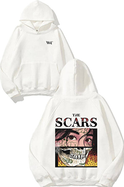 THEWERT The Scars Design Spate cu imprimeu Alb cu glugă Swea tricou