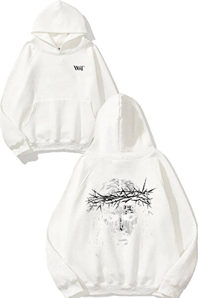 THEWERT Crown Of Glory Design Spate cu imprimeu Alb cu glugă Swea tricou