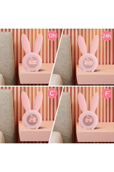 X LOT Kids Alarm Clock Cute Rabbit Night Light (Pink)