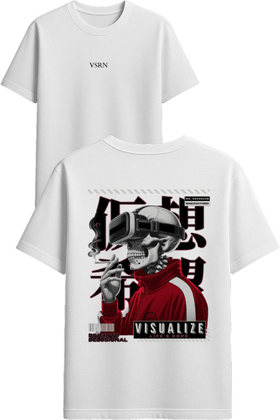 VSRN Tricou supradimensionat alb cu imprimeu Vr Alien Design