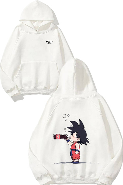 THEWERT Goku Dragon Ball Z Design Spate cu imprimeu Alb cu glugă Swea tricou