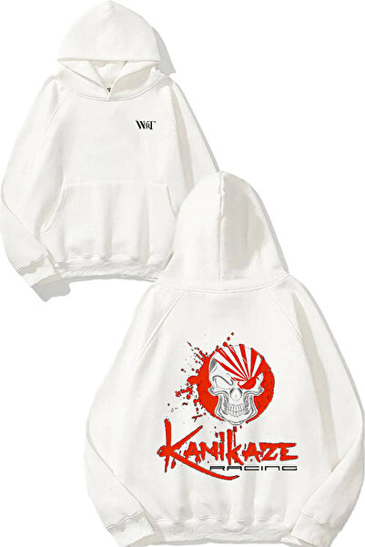 THEWERT Kamikaze Racino Design Spate cu imprimeu Alb cu glugă Swea tricou