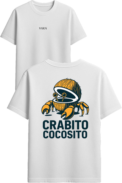 VSRN تي شيرت بتصميم السلطعون الهندي مطبوع أبيض قصة فضفاضة