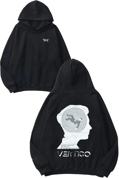 THEWERT Vertigo Film Poster Design Back Printed Black Hooded Sweatshirt
