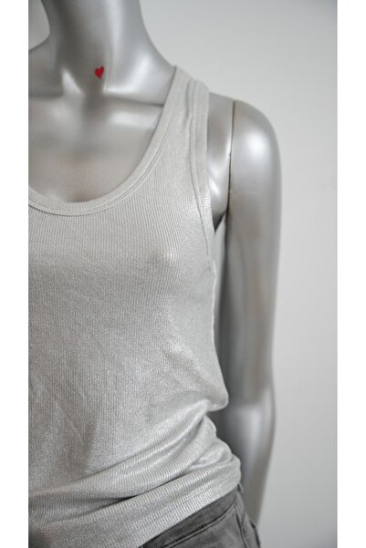 Butik Gümüş varak baskılı kolsuz atlet