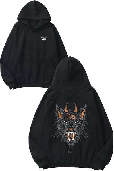 THEWERT Gojira Cat Eyes Design Backpack Printed Black Hooded Sweatshirt