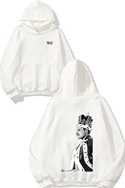 THEWERT Φούτερ Queen Freddie Mercury Design με τύπωμα Λευκό με κουκούλα