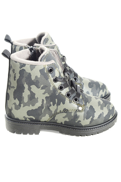 KU&PA SHOES Solder Camouflage Kids Boots Girls Boys Unisex Shoes Leather-Look Zippered Lace-Up Kp-3012