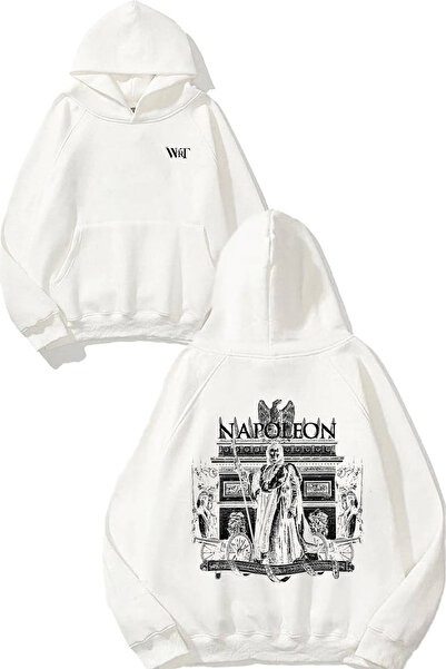 THEWERT سويت شيرت نابليون بونابرت ديزاين مطبوع أبيض بغطاء رأس