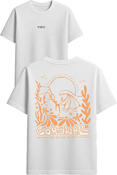 VSRN تي شيرت كورنوال ديزاين مطبوع أبيض قصة فضفاضة