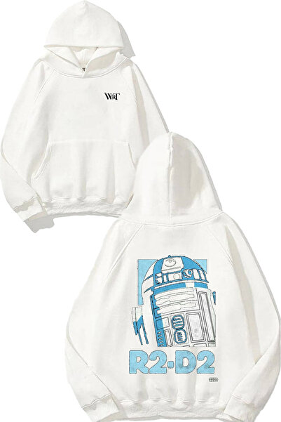 THEWERT R2 D2 Design robotizat Spate cu imprimeu Alb cu glugă Swea tricou