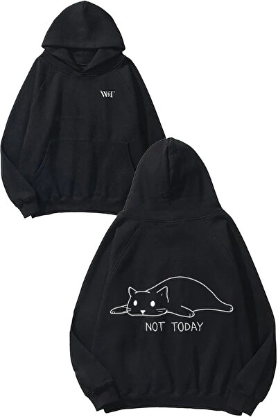 THEWERT Not Today Design Spate cu imprimeu Negru cu glugă Swea tricou