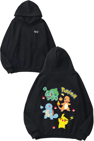 THEWERT Pokemon Characters Design Back Printed Black Hooded Sweatshirt