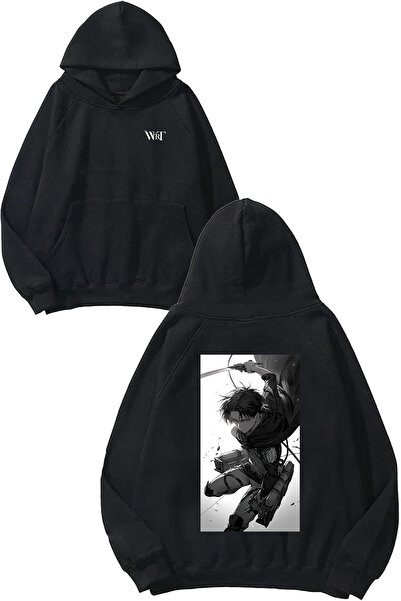 THEWERT Attack On Titan Levi Flying Design Rucsac cu imprimeu Negru cu glugă Swea tricou